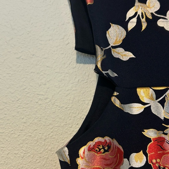 Size 12P. Brand Enfocus Petite. Navy Blue/Pink/Gold Floral. Peplum Style. New! - Picture 7 of 8